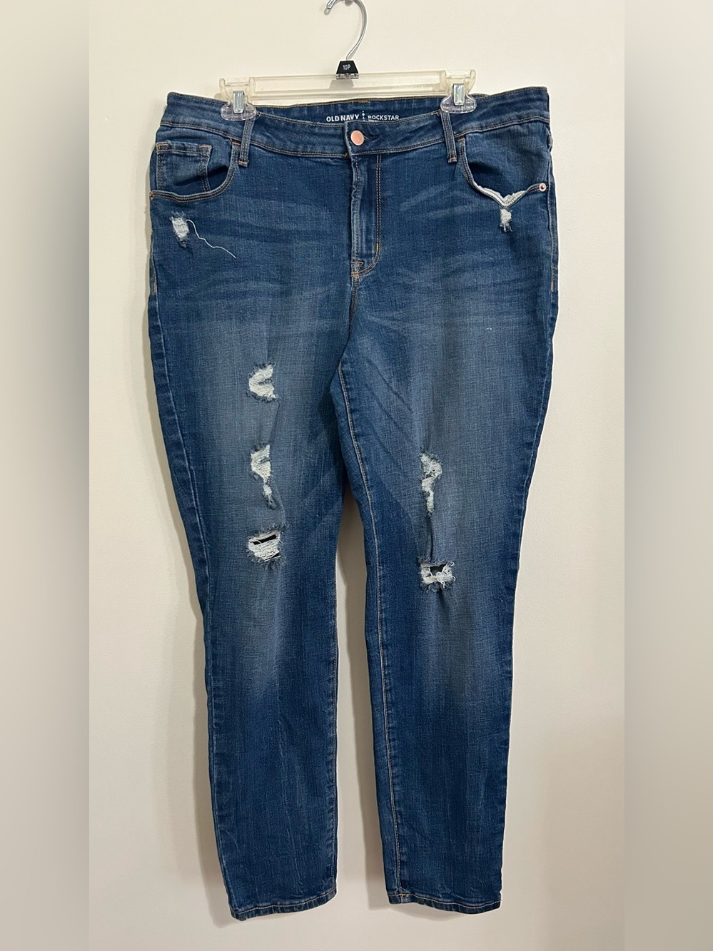 Old Navy Rockstar Skinny Jeans Mid Rise Distressed 16 regular
